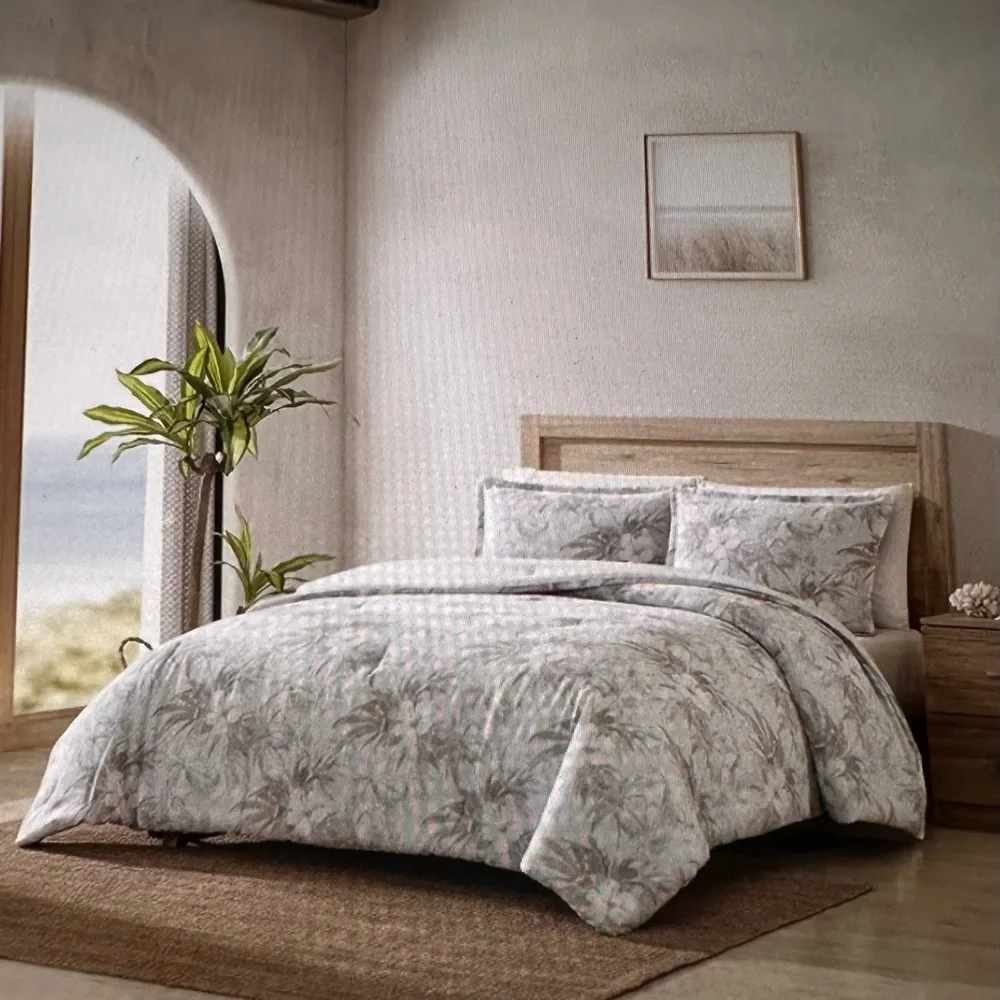 Tommy Bahama Beachway Blooms Reversible Grey Duvet Cover Set Queen